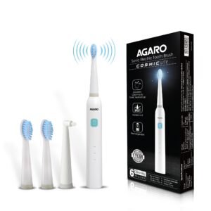 AGARO COSMIC Lite Sonic Electric Toothbrush For Adults With 6 Modes, 3 Brush Heads, 1 Interdental Head And Rechargeable With 3.5 Hours Charge Lasting Upto 25 Days, Power Toothbrush|White