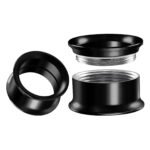 Pair of Internally Threaded Surgical Steel Black Double Flared Piercing Jewelry Stretcher Ear Plug Earring Lobe Tunnel