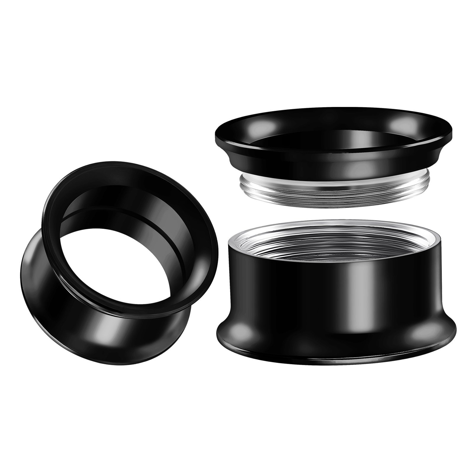 Pair of Internally Threaded Surgical Steel Black Double Flared Piercing Jewelry Stretcher Ear Plug Earring Lobe Tunnel