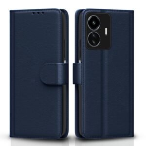 Pikkme iQoo Z6 Lite 5G Flip Case Leather Finish | Inside TPU with Card Pockets | Wallet Stand and Shock Proof | Magnetic Closing | Complete Protection Flip Cover for iQoo Z6 Lite 5G (Blue)