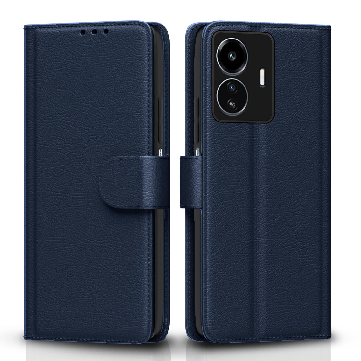 Pikkme iQoo Z6 Lite 5G Flip Case Leather Finish | Inside TPU with Card Pockets | Wallet Stand and Shock Proof | Magnetic Closing | Complete Protection Flip Cover for iQoo Z6 Lite 5G (Blue)