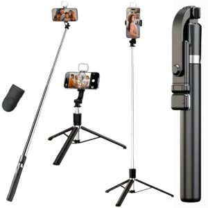 Sakit® Selfie Stick Tripod with Light, 170cm Extendable Bluetooth Selfie Stick for iPhone & Android, 360° Rotating Phone Holder, Wireless Remote, Portable Stand for Vlogging, Reels & Photos