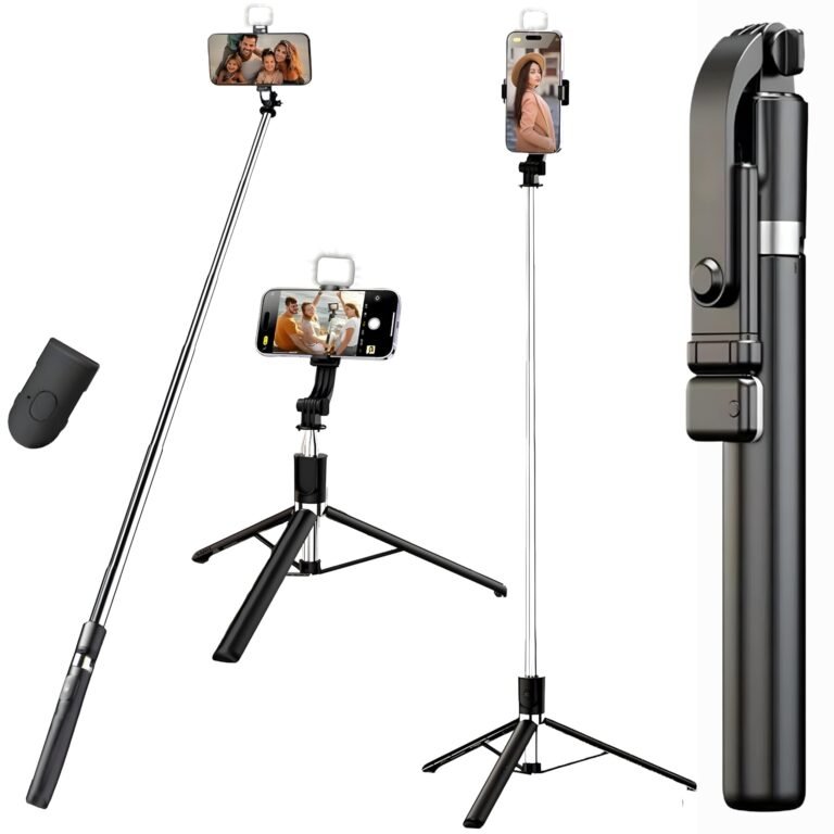 Sakit® Selfie Stick Tripod with Light, 170cm Extendable Bluetooth Selfie Stick for iPhone & Android, 360° Rotating Phone Holder, Wireless Remote, Portable Stand for Vlogging, Reels & Photos