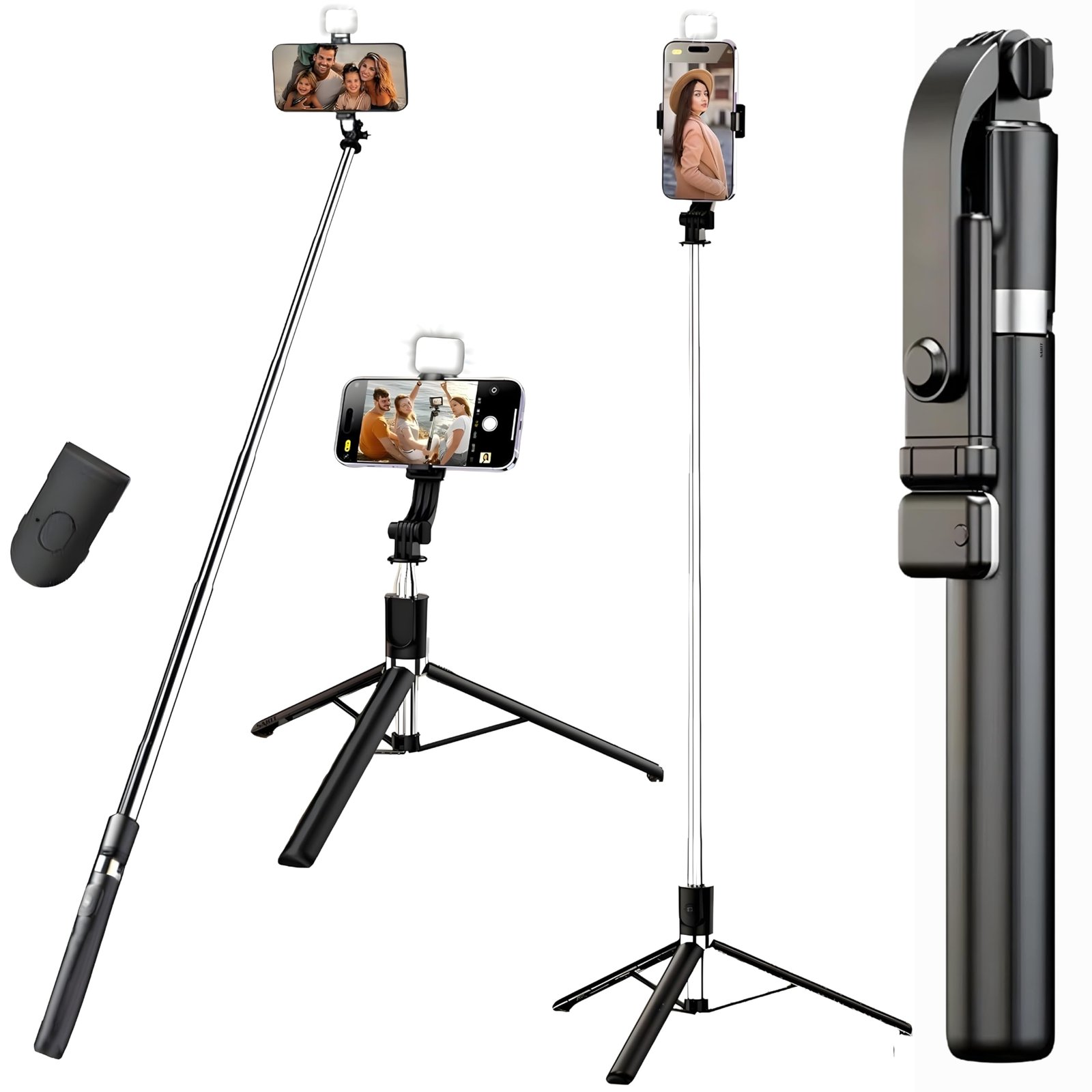 Sakit® Selfie Stick Tripod with Light, 170cm Extendable Bluetooth Selfie Stick for iPhone & Android, 360° Rotating Phone Holder, Wireless Remote, Portable Stand for Vlogging, Reels & Photos