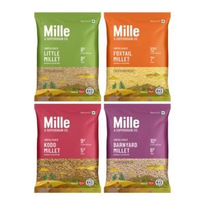 Mille Grains Combo | Foxtail, Little, Kodo and Barnyard Millet | Unpolished, Toasted, No Soaking Required | Ideal for Fasting | Rice Replacement | High Fibre and Plant Protein | Gluten Free | Cooks in 10 minutes, 500 g X 4
