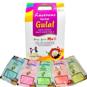 Vegetal Lustrous Natural Holi Colours Herbal Gulal; 400gm (80g.X5 Pouches)- Red, Pink, Green, Yellow, Blue