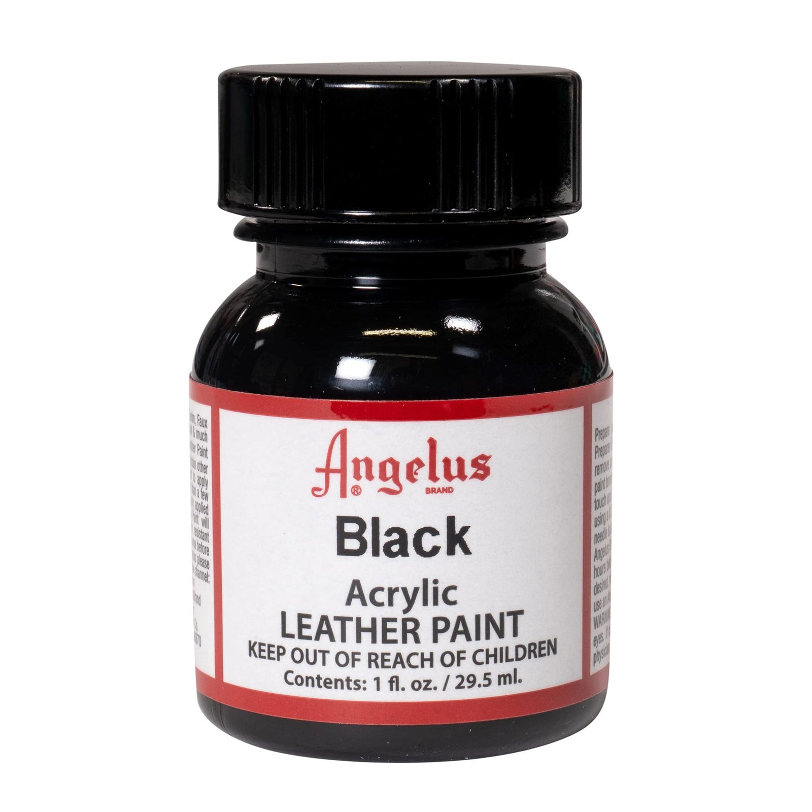 Angelus Black Acrylic Leather Paint, 1 oz (29.5 ml) – Premium Acrylic Paint for Leather, Shoes, Sneakers, Boots, Bags & DIY Customization – Flexible, Durable & Smooth Finish