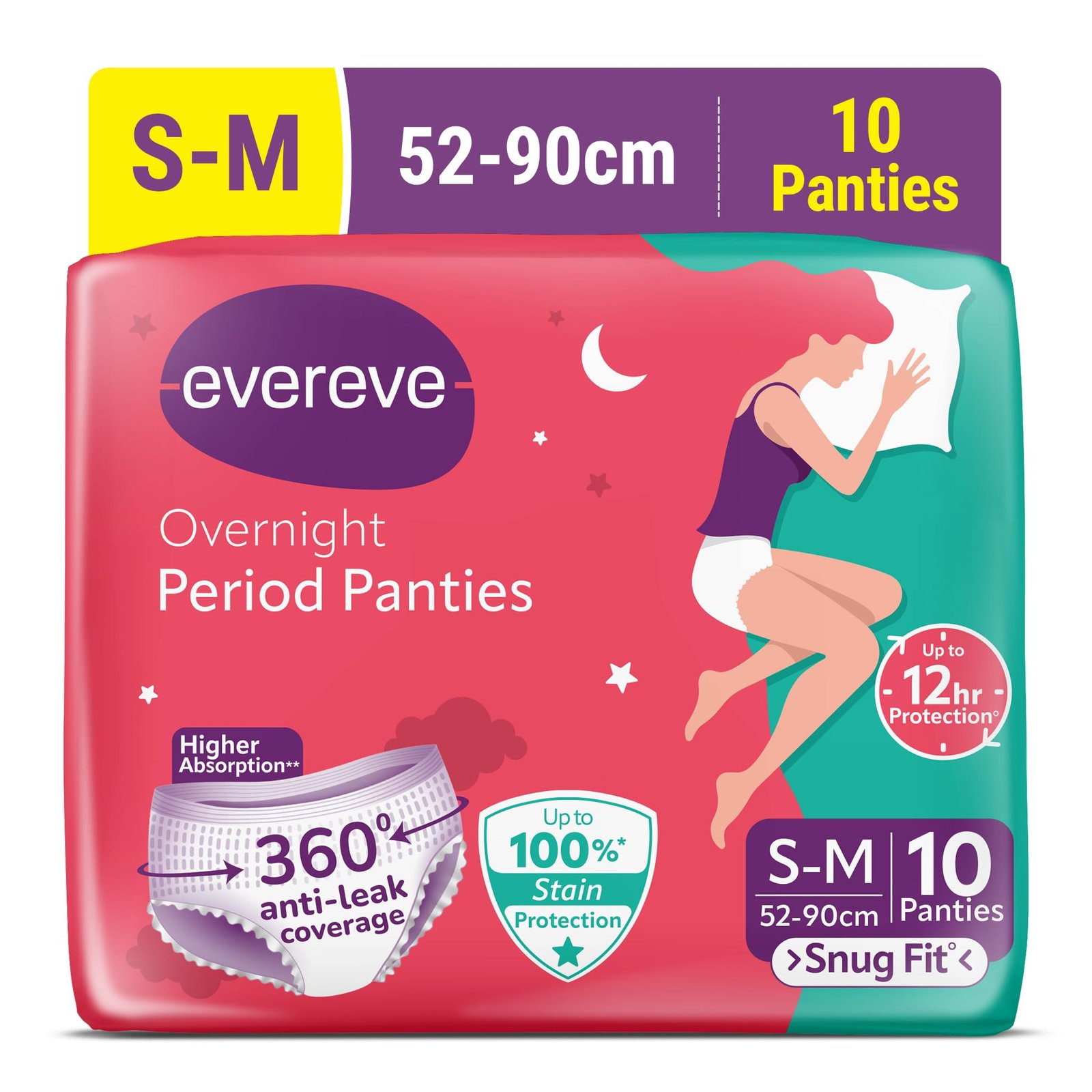 Evereve Period Panty For Girls & Women, (S-M), 10 Pcs, 360 Degree Coverage, 0% Leaks, High Absorbency For Heavy Flow, Maternity Delivery Pads, Postpartum & Overnight Protection, Disposable Panty