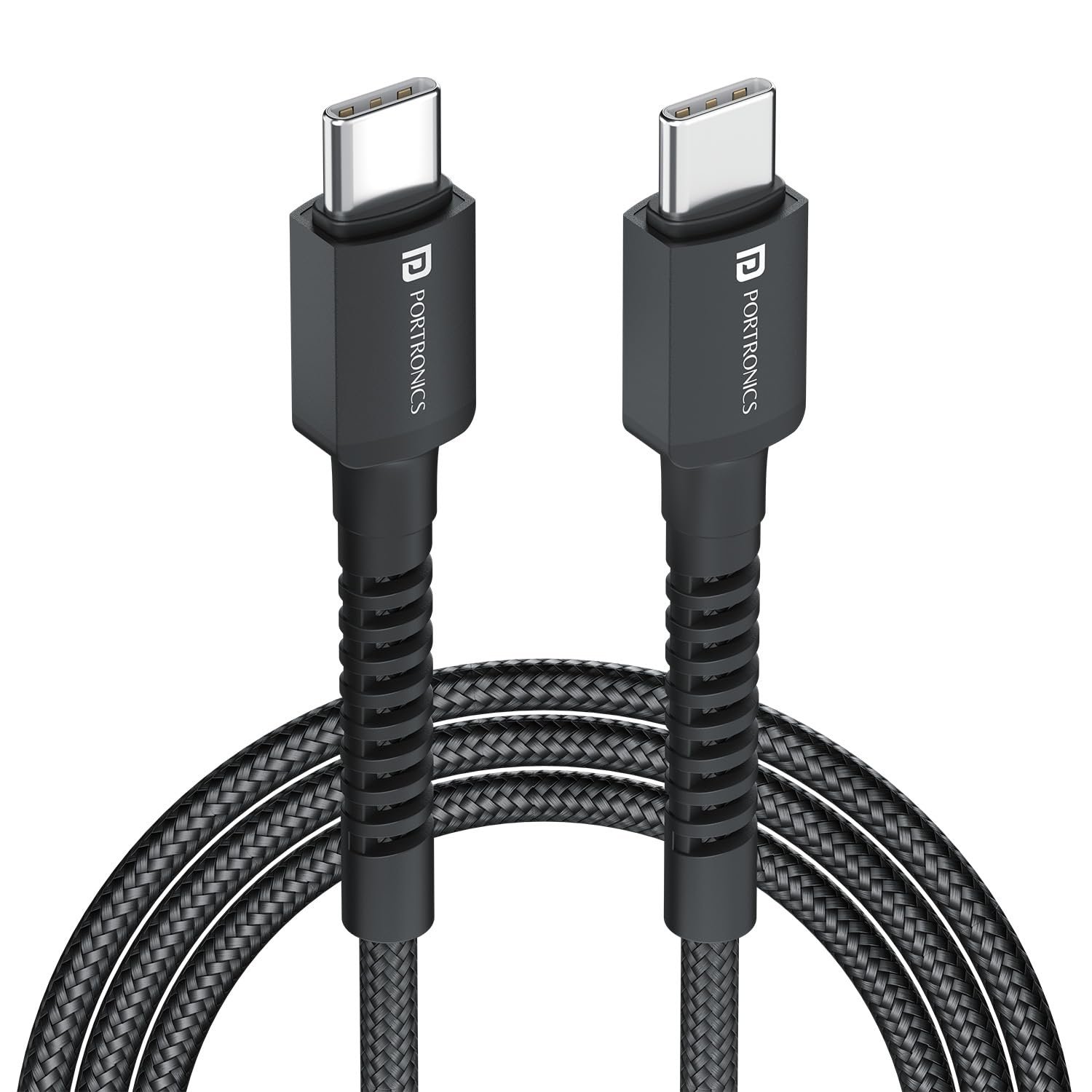 Portronics Konnect X 60W Unbreakable Nylon Braided Cable, 2M Fast Charging Cable For iPhone 15 Series, iPad, Samsung Galaxy (Black)