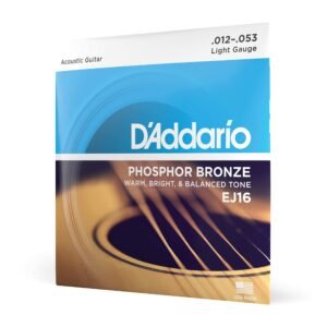 D’Addario EJ16 Acoustic 12-53 Light Guitar Strings made of Phosphor Bronze for Warm, Bright & Balanced Tone