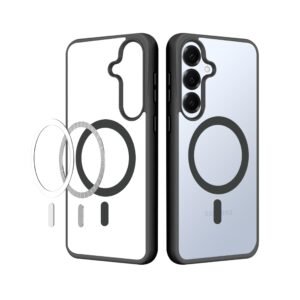 CEDO Cover for Samsung Galaxy S25 (5G) | Compatible with MagSafe Wireless Charging | Designed with Magnetic Lock Shockproof Phone Bumper Transparent Back Case Cover (Black)