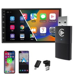 Carlizem® Cortex A9 Processor Wireless Carplay & Android Auto Adapter 2-in-1 | Quick Connection & Auto Reconnect Lag Free | Bluetooth 5.3 & 5.8Ghz WiFi| Easy to Use & Setup iOS & Android