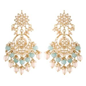 I Jewels Traditional Handcrafted Kundan & Pearl Chandbali Earrings for Women