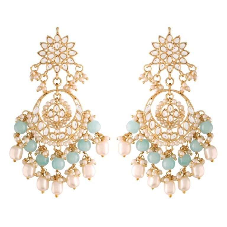 I Jewels Traditional Handcrafted Kundan & Pearl Chandbali Earrings for Women