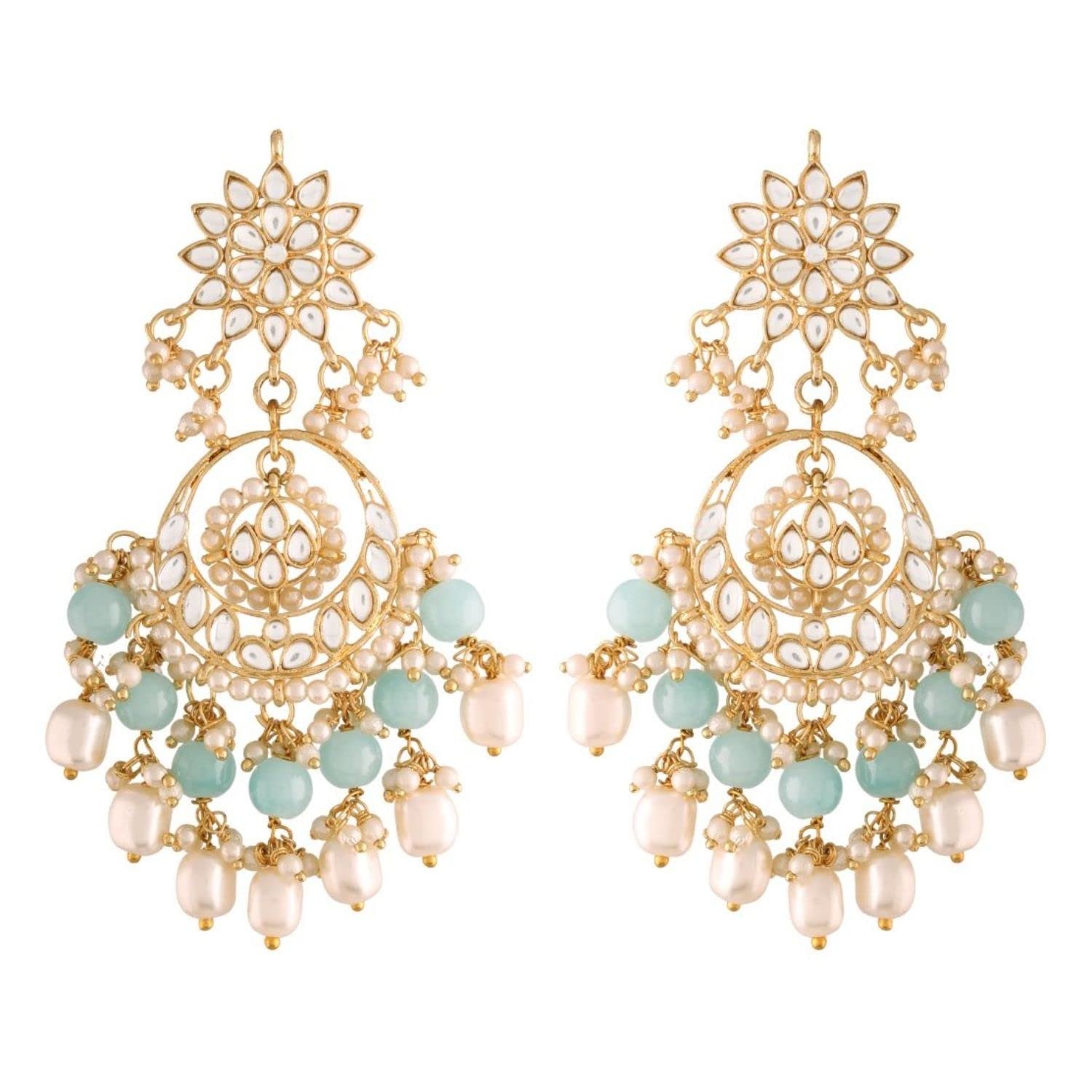 I Jewels Traditional Handcrafted Kundan & Pearl Chandbali Earrings for Women