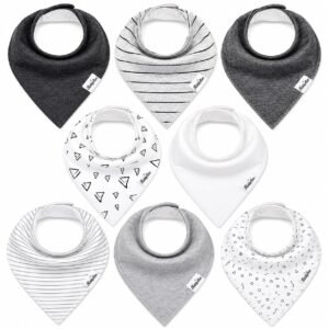 KiddyStar Double Layer Bandana Bibs – Thick, Multi Snaps, Organic Cotton – Soft & Absorbent – For Drooling, Teething, Feeding