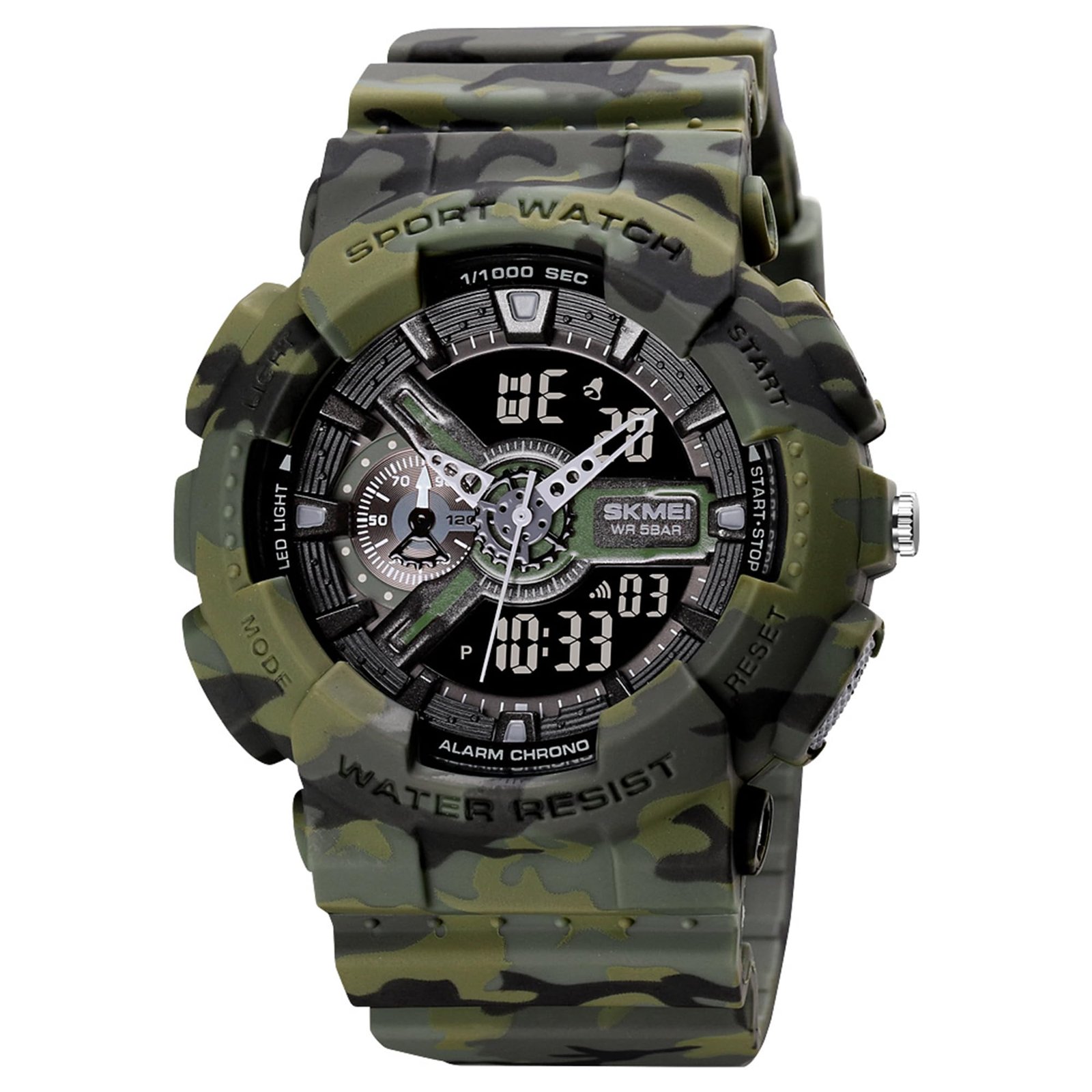 SKMEI Sports Digital Waterproof Watch for Men – 50M Water-Resistant, Dual Time Display, Stopwatch, Alarm, LED Backlight, 12/24H Format – Durable PU Strap & ABS Case – Outdoor Tactical Watch – 1688