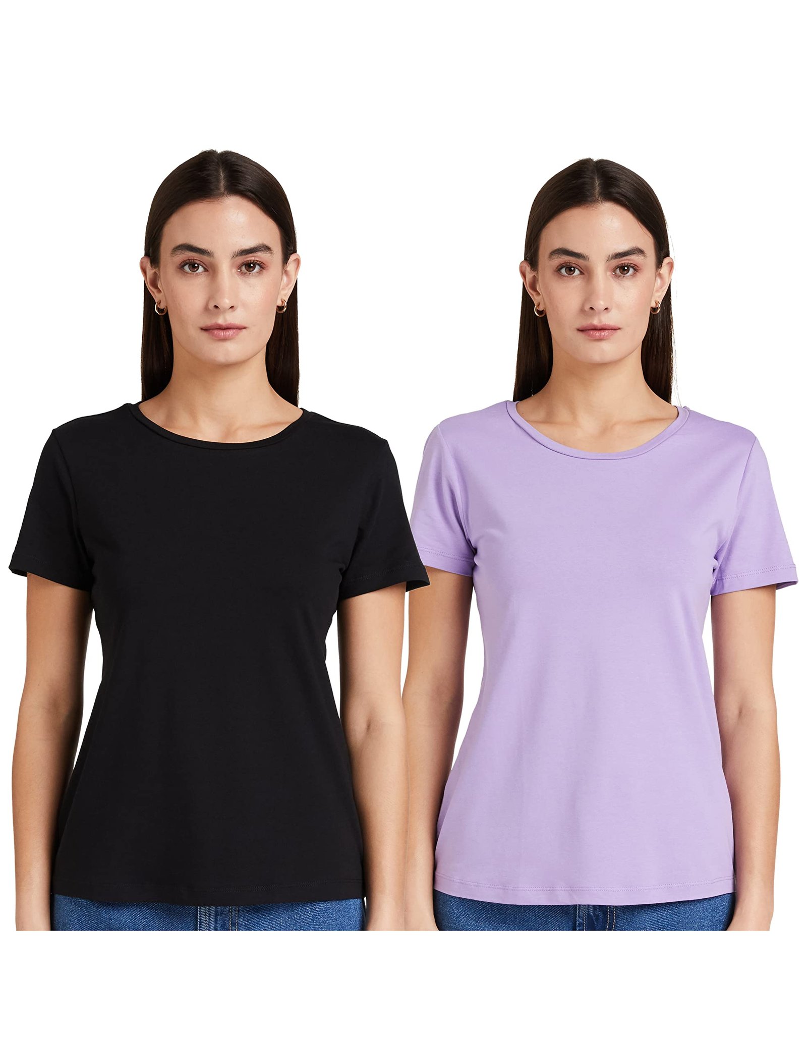 Amazon Brand – Symbol Women Cotton Stretch Regular Fit Round Neck Half Sleeve T-Shirt (Available in Plus Sizes)