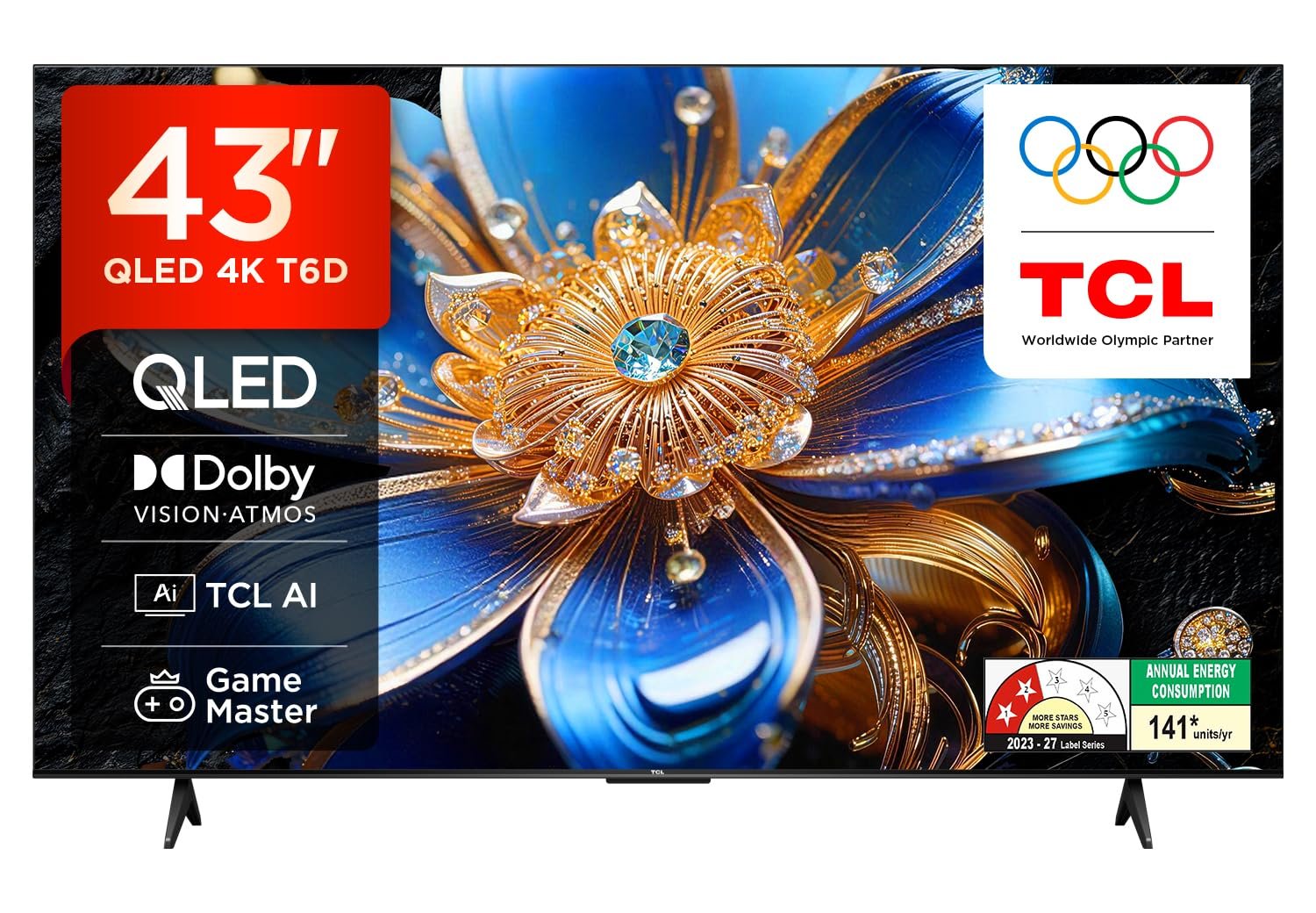 TCL 108 cm (43 inches) Smartchoice 4K Ultra HD Smart QLED Google TV | HDR 10+ | Dolby Vision & Atmos | 30W Speaker Output | Game Master | 43T6D