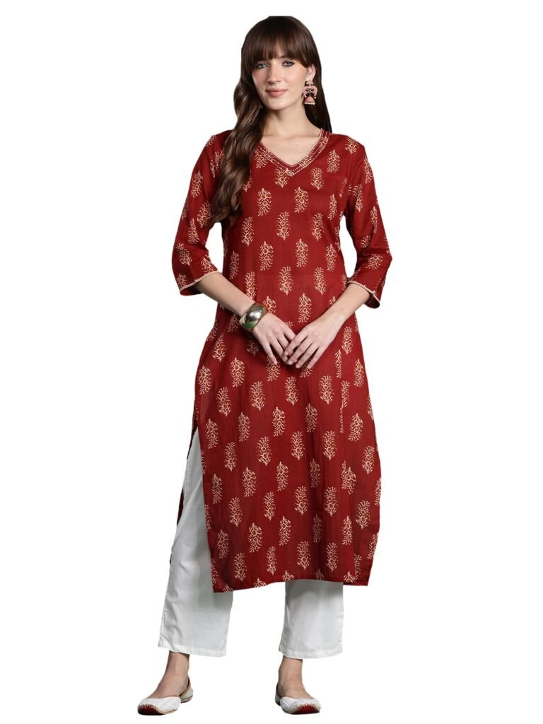 INDO ERA Women’s Cotton Floral Printed Straight Kurta | Kurtas For Woman