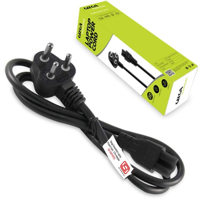 Gizga Essentials Laptop Power Cable Cord- 3 Pin Adapter, 3 yrs Warranty (ISI Certified, 1 meter /3.3 Feet)