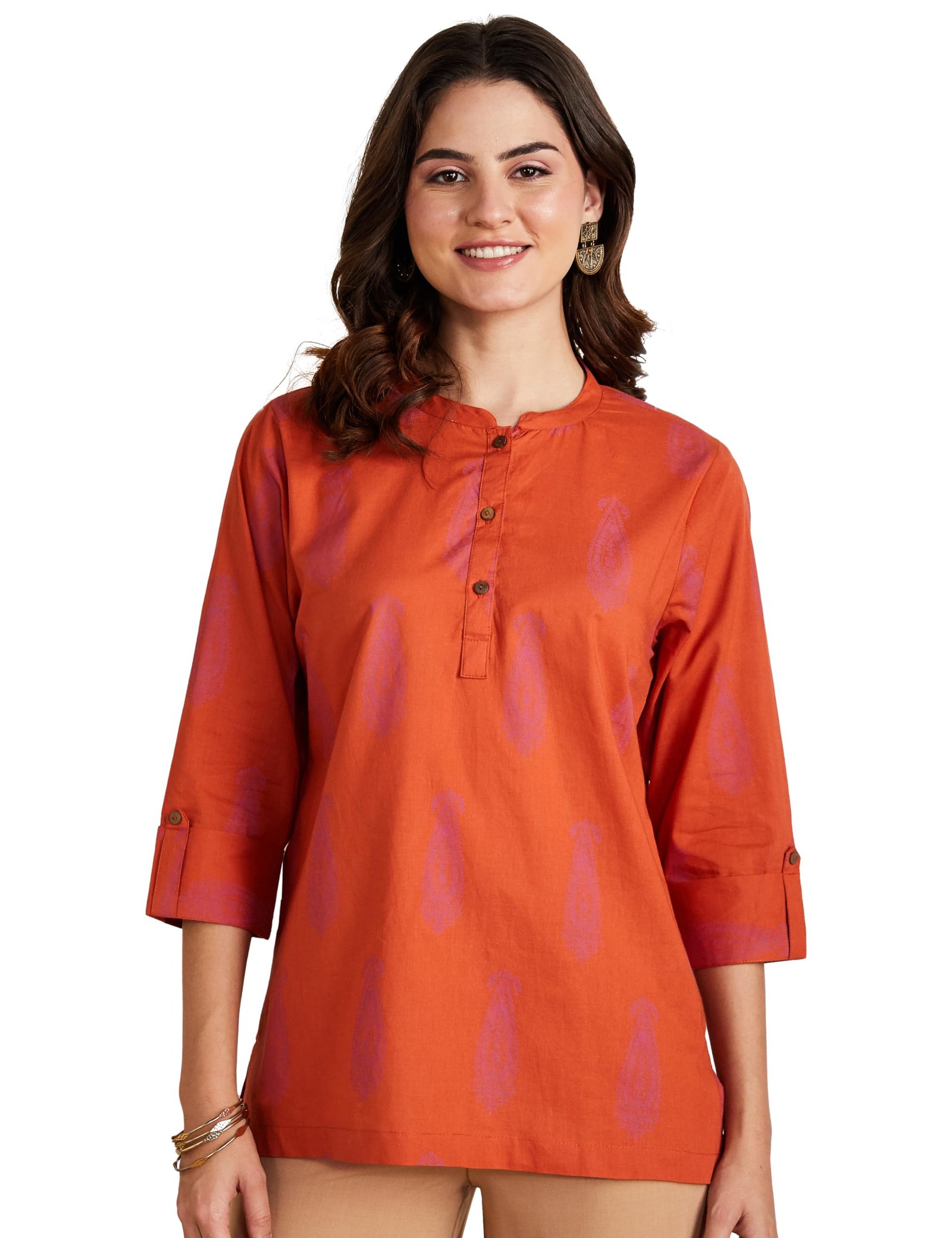 Amazon Brand – Myx Women Printed Regular Cotton Short Kurti (Available in Plus Sizes)
