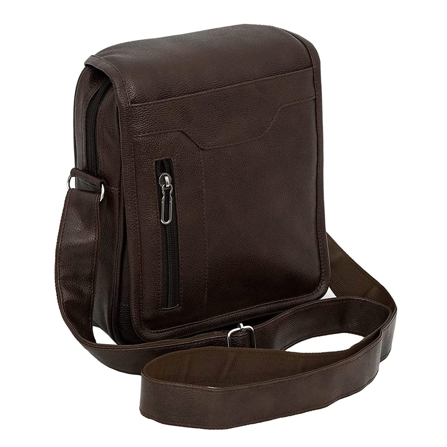 Storite PU Leather Sling Bag, Dark Brown, 25.5x7x20 cm