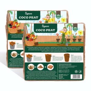 Ugaoo Cocopeat Block 2 Kg (1Kg Each) | Expands Upto 30 litres of Light Coco Peat Growing Medium | Pre-Washed Low-EC Cocopeat for Plants Seed and Potting Mix | Indoor and Outdoor Garden