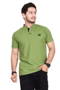 BAGHADBILLO Men’s and Boy’s Polyster T-Shirt with Mandarin Collared Neck Half Sleeves Closuer Button and Regular Fit | Polo t Shirt for Man