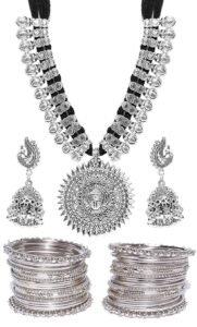 YouBella Jewellery Sets for Women Silver Plated Afghani Tribal Necklace Jewellery set with Earrings and Bangles Combo For Girls/Women