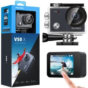 AKASO V50X Native 4K30fps WiFi Action Camera with EIS Touch Screen 4X Zoom 131 feet Waterproof Camera Support External Mic Remote Control with Helmet Accessories