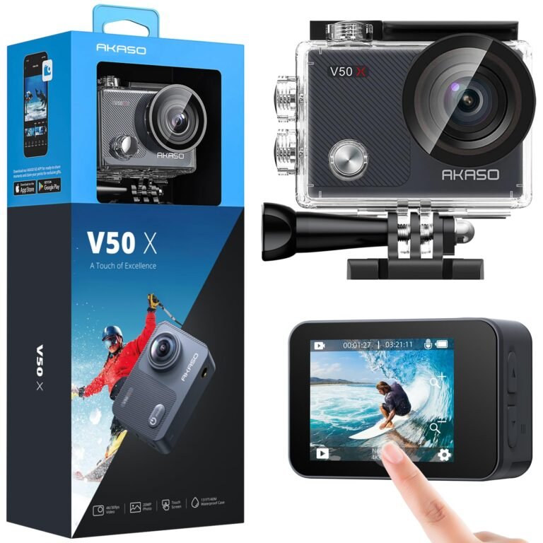 AKASO V50X Native 4K30fps WiFi Action Camera with EIS Touch Screen 4X Zoom 131 feet Waterproof Camera Support External Mic Remote Control with Helmet Accessories