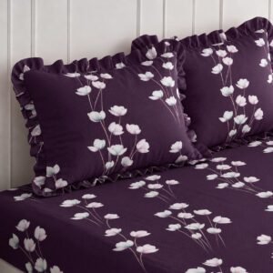 Elastic Fitted King Size Bedsheet Cotton for Double Bed | 72”x78” +10 Inch, Floral, Soft & Breathable, Fade & Shrink Resistant, 2 Pillow Covers (Deep Plum)
