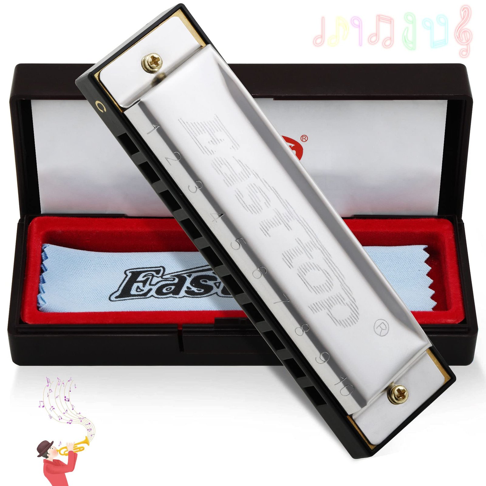 East Top Diatonic Harmonica Key of C – 10 Holes 20 Tones Mouth Organ Blues Harp for Adults, Kids, Beginners, Professionals and Students
