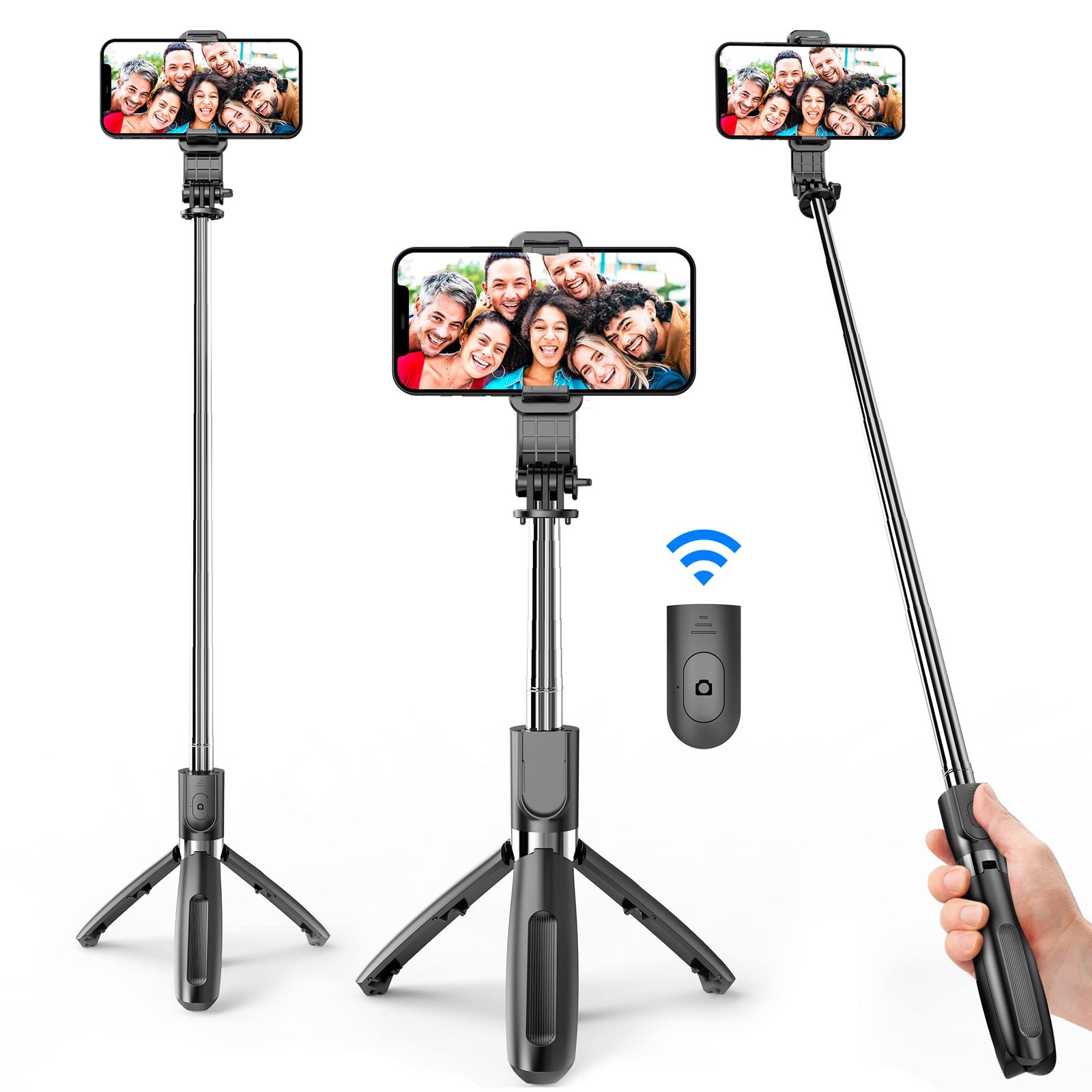 SelfieShow Portable Selfie Stick, Handheld Tripod with Detachable Wireless Remote and Mini Tripod Stand for iPhone 13 12 11 pro Xs Max Xr X 8 7 6 Plus, Android Moto Samsung Google Smartphone, More