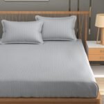 Homefab India 160 TC Stripe Glace Cotton Double BedSheet with 2 Pillow Covers – (90×90 inches) – Silver