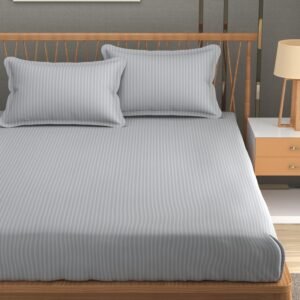 Homefab India 160 TC Stripe Glace Cotton Double BedSheet with 2 Pillow Covers – (90×90 inches) – Silver