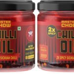 MasterChow 2X Spicy Sichuan Chilli Oil (170g) | Extra Hot | Made with Sichuan Peppercorns, Crunchy Garlic & Red Chillies | All Purpose Condiment | Eat With Momos, Pizza, Noodles (Pack of 2)