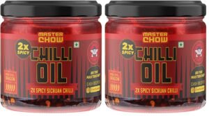 MasterChow 2X Spicy Sichuan Chilli Oil (170g) | Extra Hot | Made with Sichuan Peppercorns, Crunchy Garlic & Red Chillies | All Purpose Condiment | Eat With Momos, Pizza, Noodles (Pack of 2)