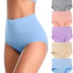Women’s High Waist Cotton Underwear Soft Brief Panties Decorated with Lace Regular and Plus Size