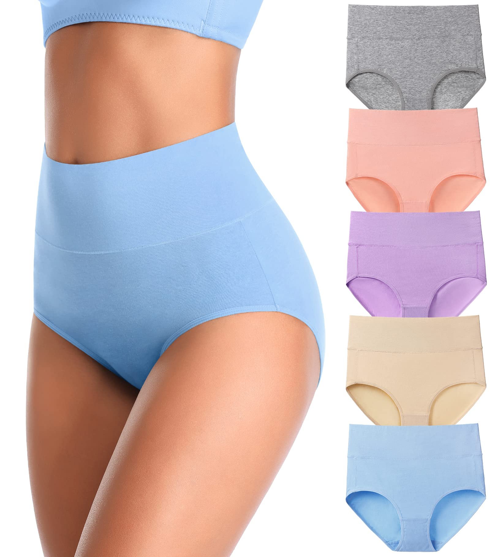 Women’s High Waist Cotton Underwear Soft Brief Panties Decorated with Lace Regular and Plus Size