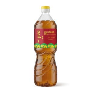 Jivo Cold Pressed Kachi Ghani Mustard Oil 1 Litre | High in Monounsaturated Fats (MUFA) | Vitamin A and D Fortified Oil | Cholesterol and Trans Fat Free | Ideal for Frying, Roasting, Tempering, and Pickling