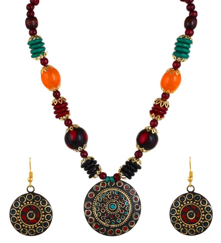 YouBella Gifts Stylish Latest Traditional Afghani Tribal Beads Multicolor Jwell Necklace Jewellery Set with Earrings for Girls and Women