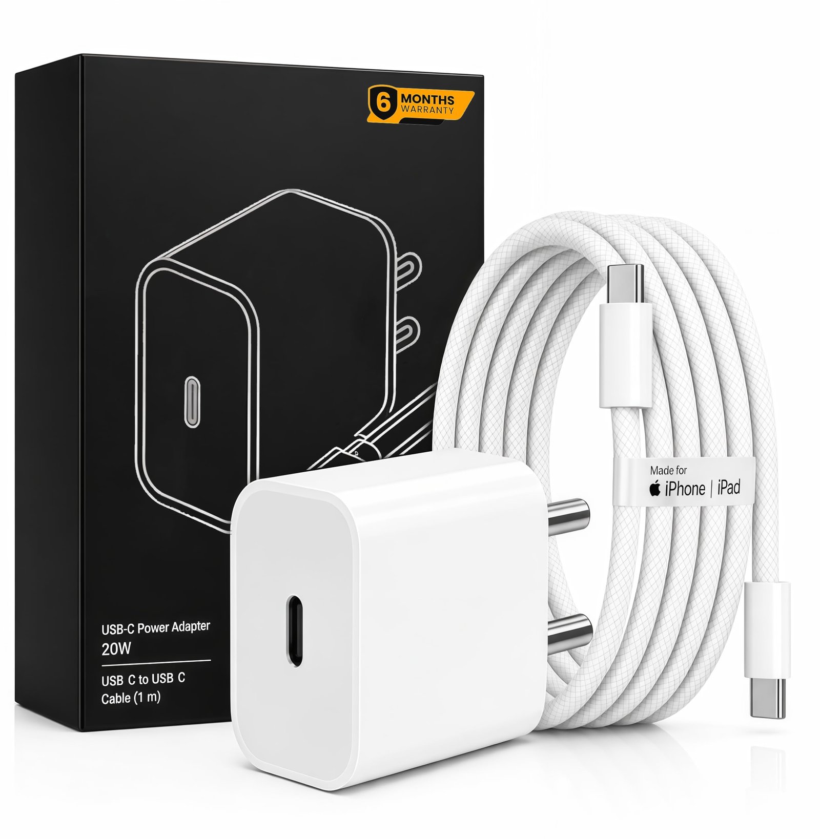 20W iPhone Compatible Type C Fast Charger with Cable for iPhone & iPad PD