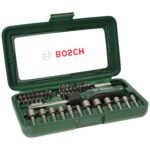 BOSCH 46-Piece Screwdriver Bit Set, 46 Pieces – 32 Screwdriver Bits, Nut-setters in 12 Sizes, Magnetic Universal Holder, Rachet Screwdriver, Green, Hard Case