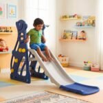 Amazon Brand – Solimo 2-in-1 Penguin Slide for Kids with Basketball Hoop with Ball| Medium | Indoor & Outdoor | Safe for Boys & Girls | Age 2-4 Years | Easy Assembly | Blue & White