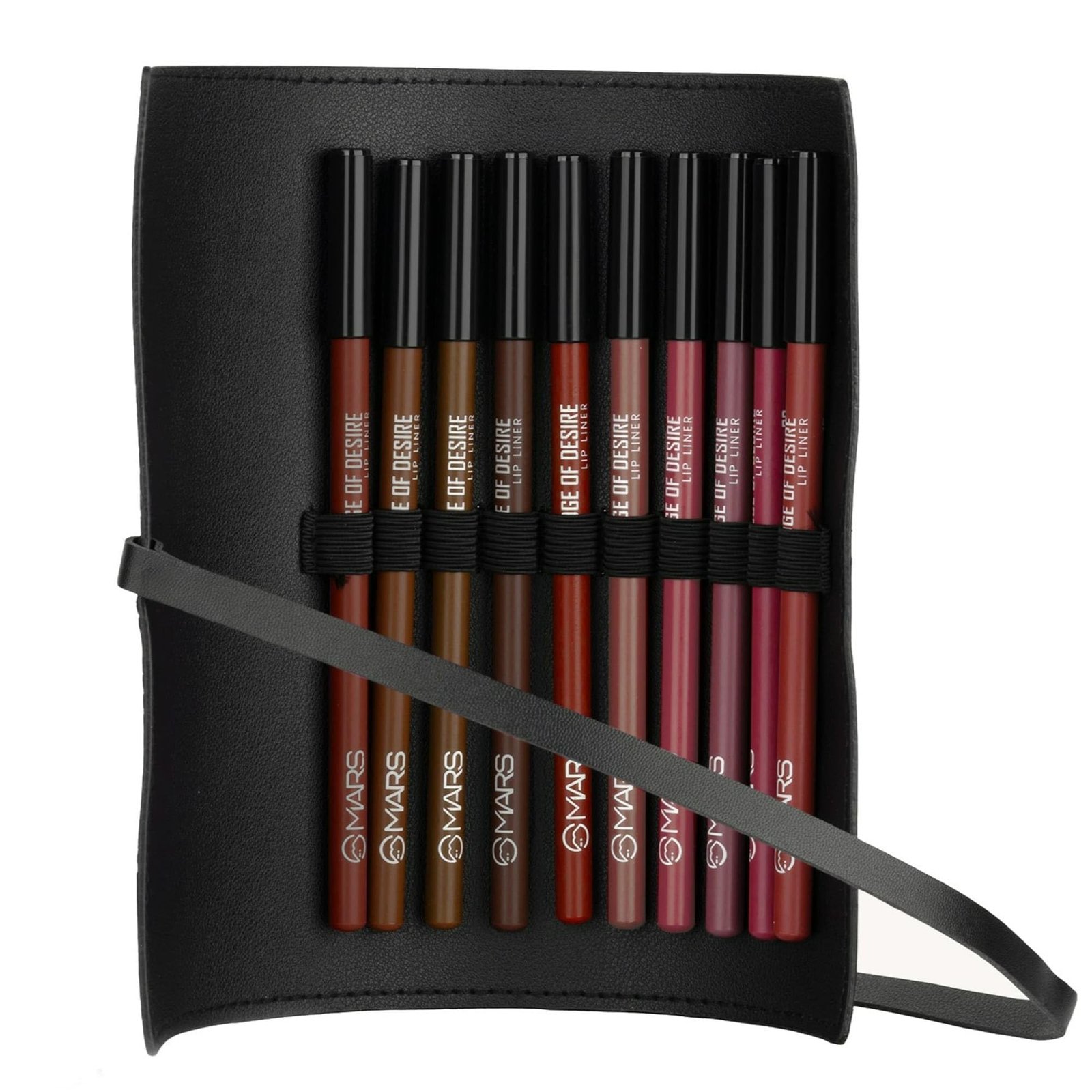 MARS Edge of Desire Lip Liner with Holder Set of 10 | One Swipe Smooth Application | Long Lasting & Travel Friendly Lip Pencil | Multicolor (Set-B) (1.4g x 10)