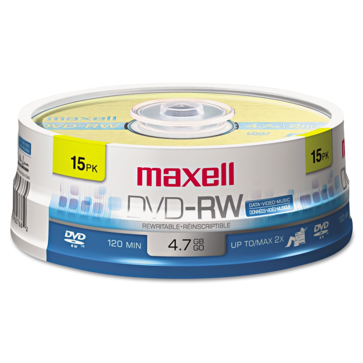 Maxell 635117 DVD-RW DVD Rewritable DVD Discs 4.7GB 2X 120 Min Spindle 15 Pack
