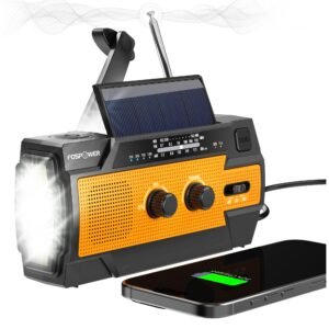 FosPower 4000mAh Emergency Radio (Model A3) NOAA Weather Radio and Power Bank with USB, Solar & Hand Crank Rechargeable Battery, SOS Alarm, AM/FM, Flashlight & Reading Light for Emergency Kit, Camping