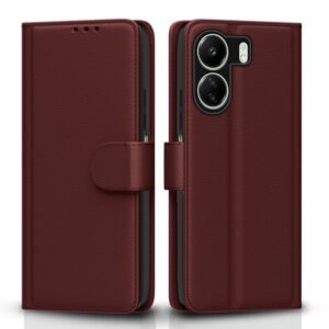 Pikkme Flip Cover for Redmi 13C 4G | Poco C65 | Leather Finish | Shockproof with Card Pockets & Wallet Stand | Ultimate Protection Case(Brown)
